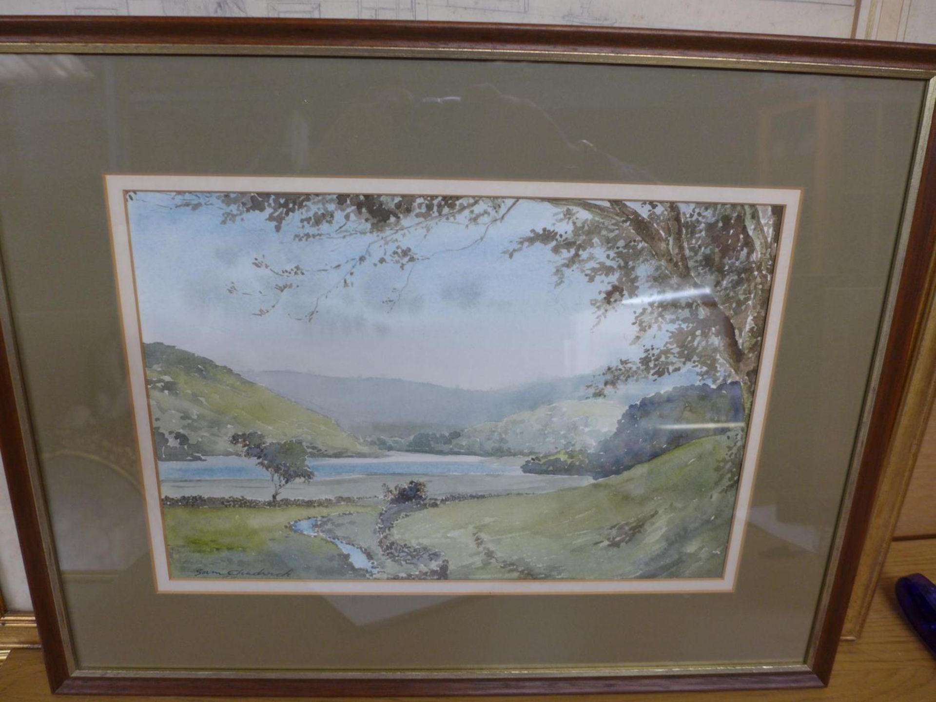 SAM CHADWICK (1902-1992) LAKE AND HILLSIDE SCENE, WATERCOLOUR, SIGNED, 26X38CM, FRAMED AND GLAZED