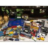 A LARGE GROUP OF TOYS, DIECAST VEHICLES, EDDIE STOBART BOXED TRUCK ETC