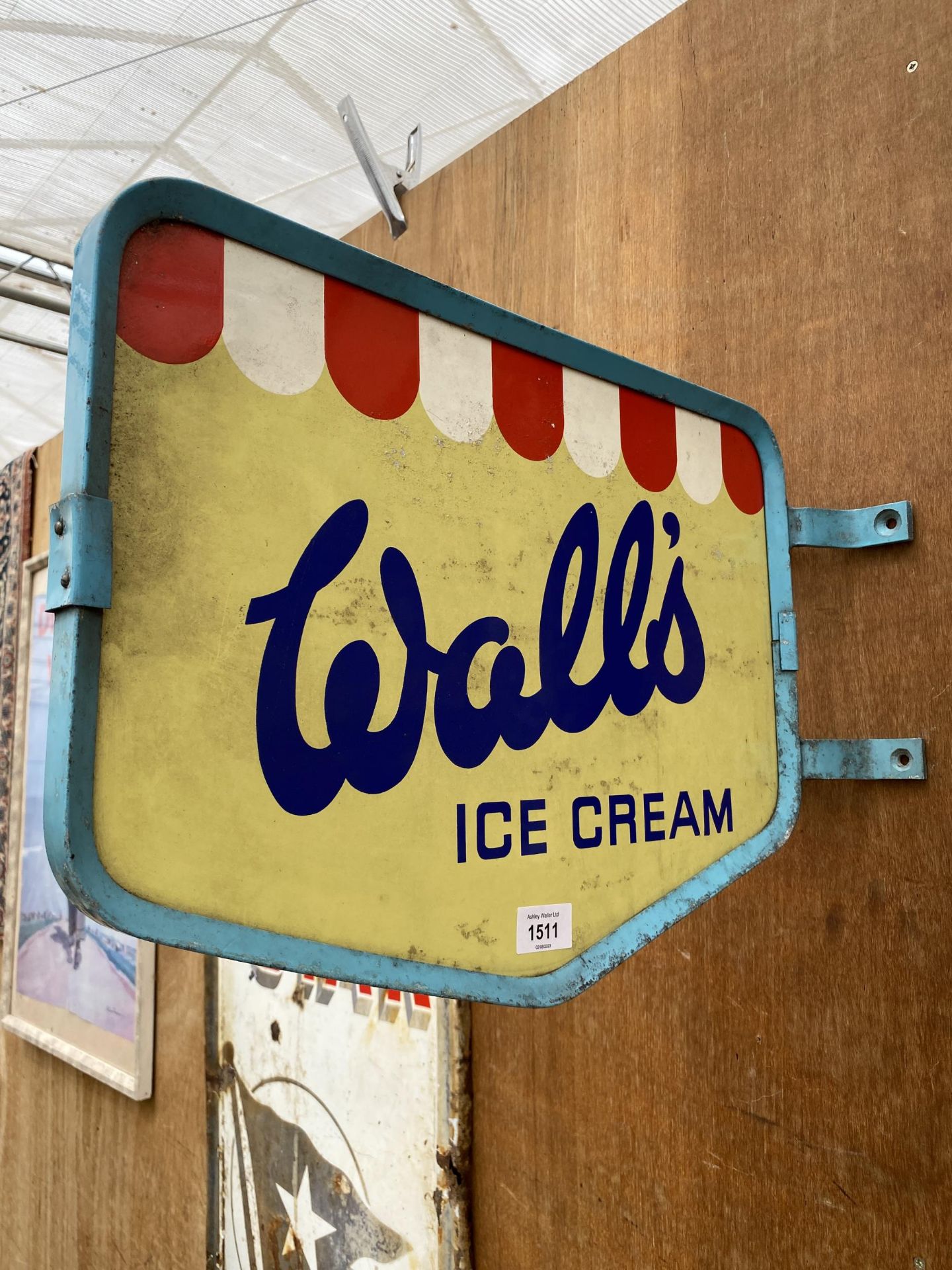 A BELIEVED ORIGINAL DOUBLE SIDED METAL WALLS ICE CREAM SIGN