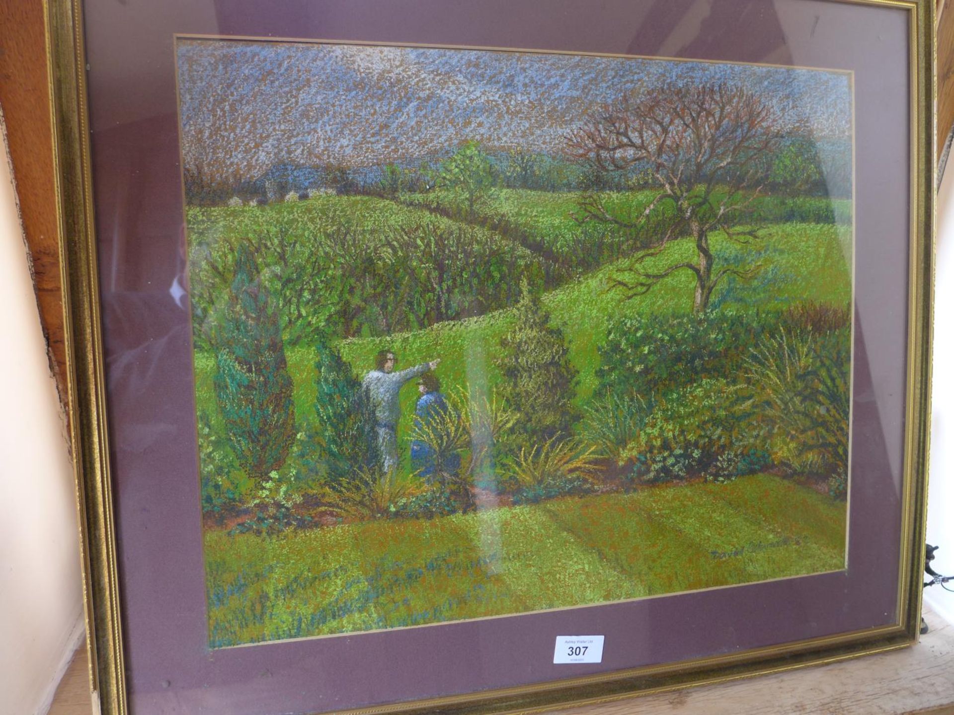 DAVID EDWARDS (BRITISH 20TH CENTURY) TWO FIGURES IN A LANDSCAPE, PASTEL, SIGNED AND DATED 82,