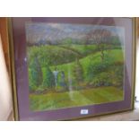 DAVID EDWARDS (BRITISH 20TH CENTURY) TWO FIGURES IN A LANDSCAPE, PASTEL, SIGNED AND DATED 82,