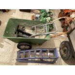 AN ASSORTMENT OF ITEMS TO INCLUDE A TWO WHEELED TROLLEY AND A PAIR OF CAR RAMPS ETC