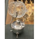 A WHITE METAL BRANDY GLASS WARMER AND A WATERFORD CRYSTAL BRANDY GLASS