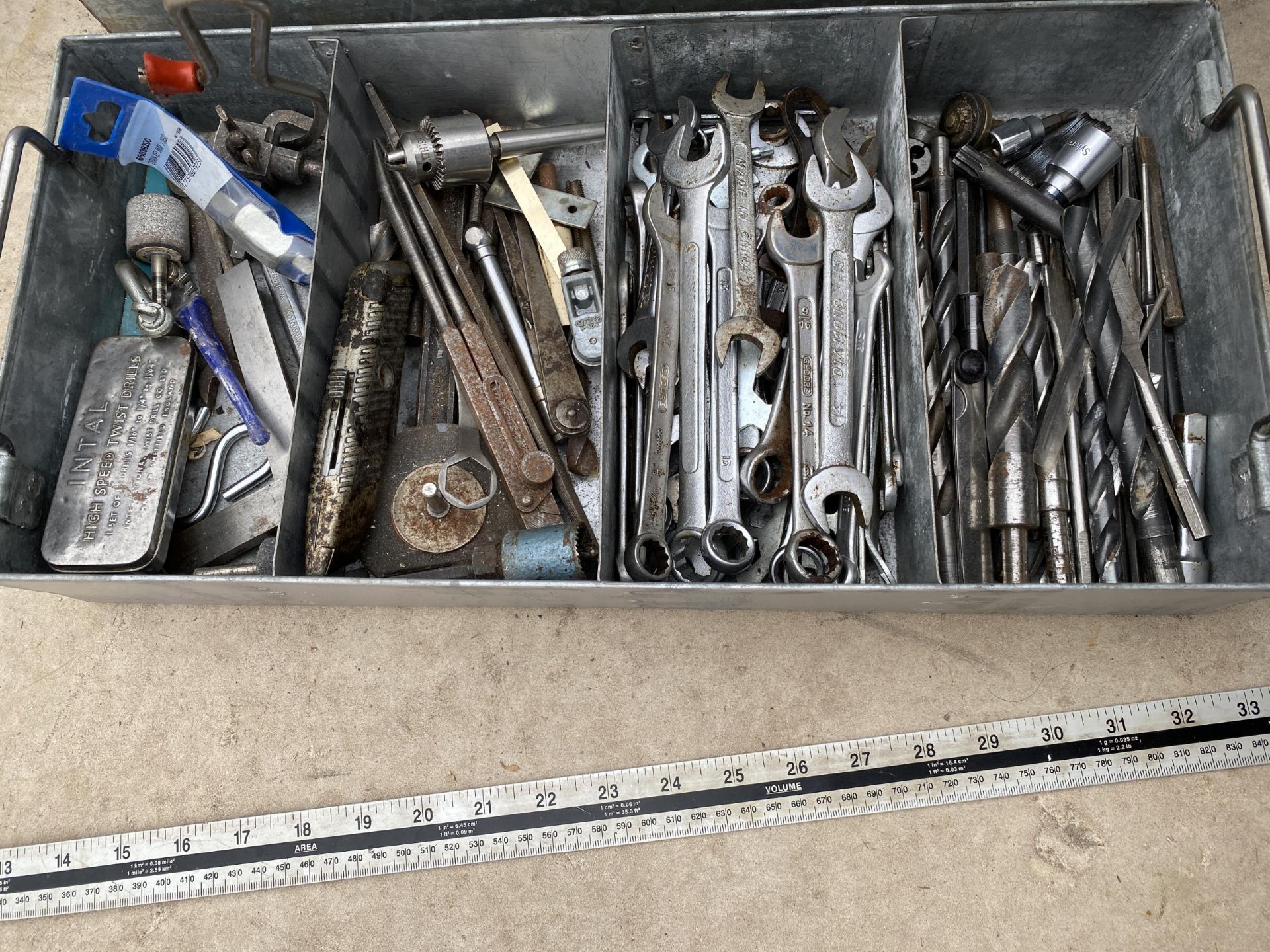 A METAL TOOL CHEST WITH AN ASSORTMENT OF TOOLS TO INCLUDE SPANNERS AND FILES ETC - Image 3 of 3