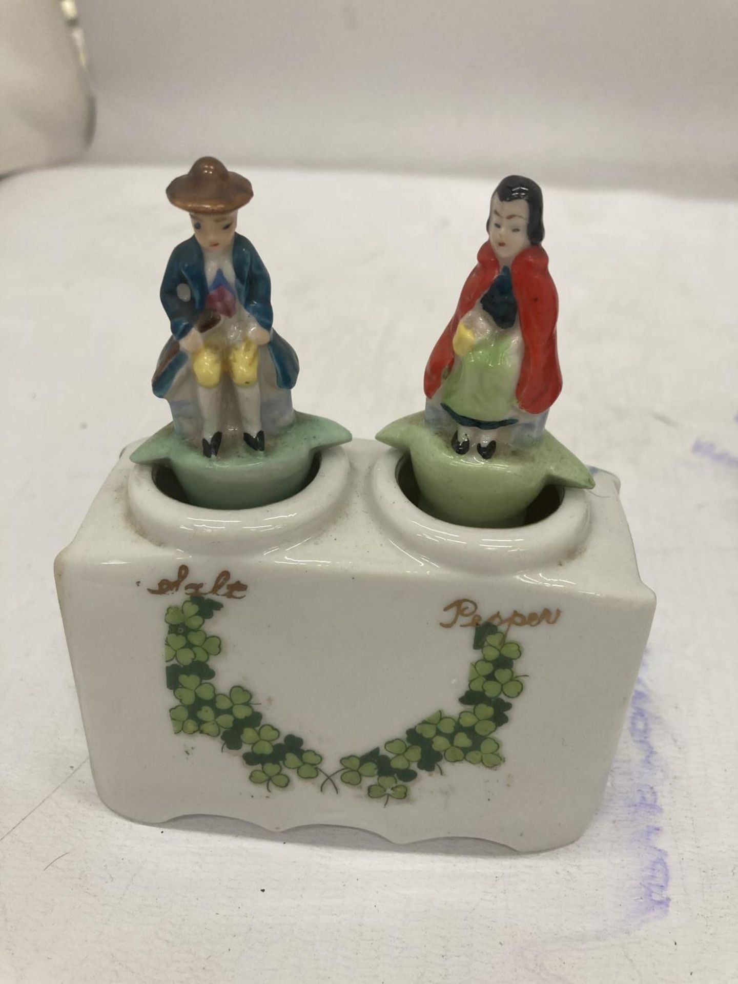 TWO VINTAGE CONDIMENT SETS - LIMOGES FISH AND ROCKING IRISHMAN AND WIFE ON PONYTRAP - Image 3 of 3
