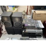 AN ASSORTMENT OF ITEMS TO INCLUDE TECHNICS SB-F2MK2 SPEAKERS, A TECHNICS CASSETTE DECK AND A
