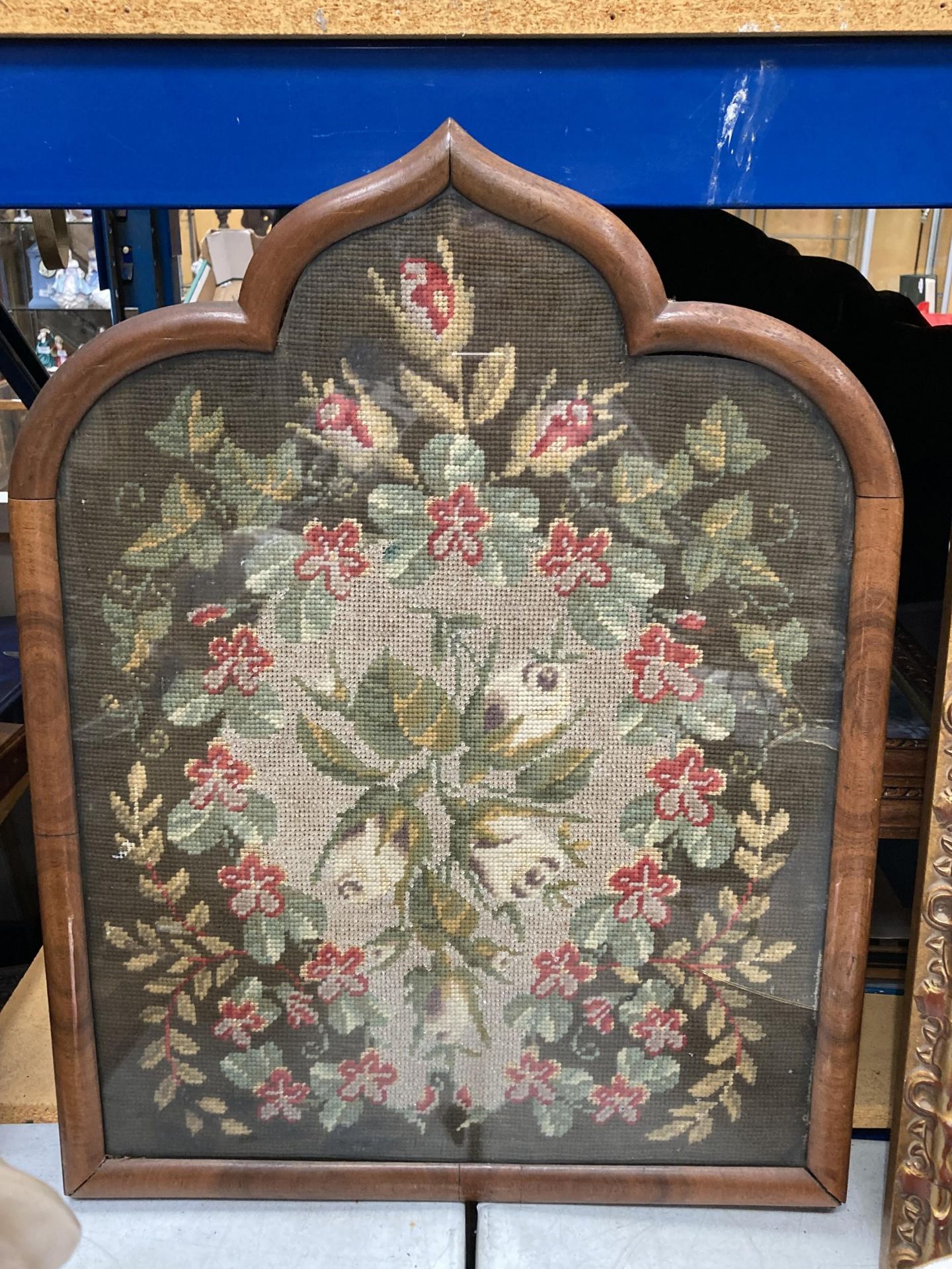 A MID 19TH CENTURY NEEDLEWORK OF FLOWERS, 56CM X 43CM, FRAMED AND GLAZED