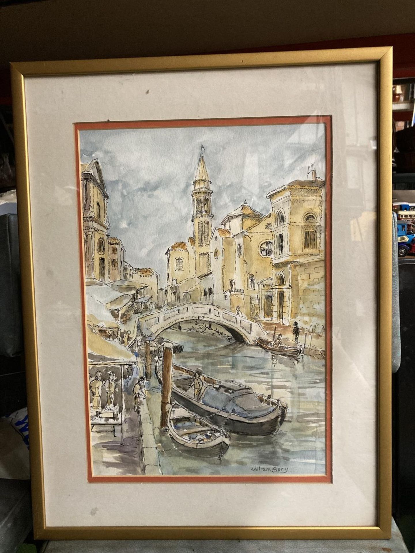 A WILLIAM SPRY SIGNED WATERCOLOUR "THE TOWN CANAL"