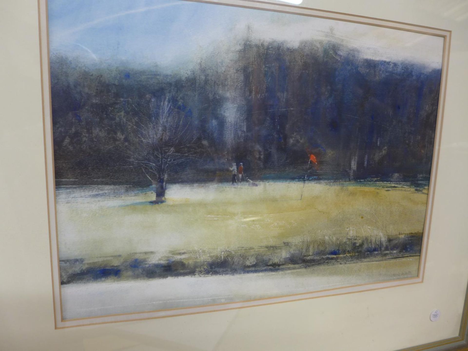 LESLIE WORTH (BRITISH 1923-2009), 'FROSTY MORNING ON THE GOLF COURSE', WATERCOLOUR, SIGNED, LABEL