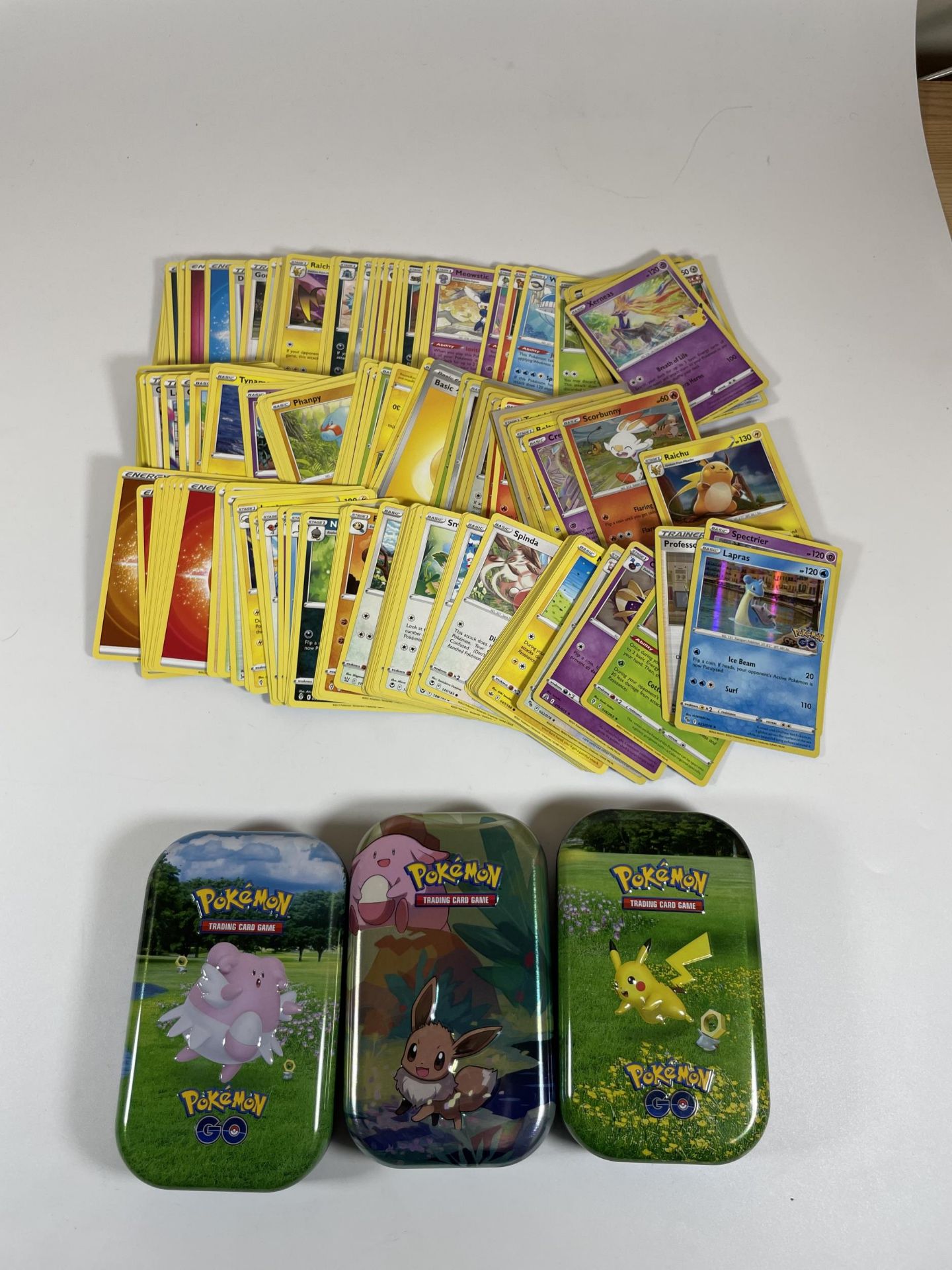 THREE TINS OF ASSORTED POKEMON TRADING CARDS, HOLOS ETC - Image 5 of 5