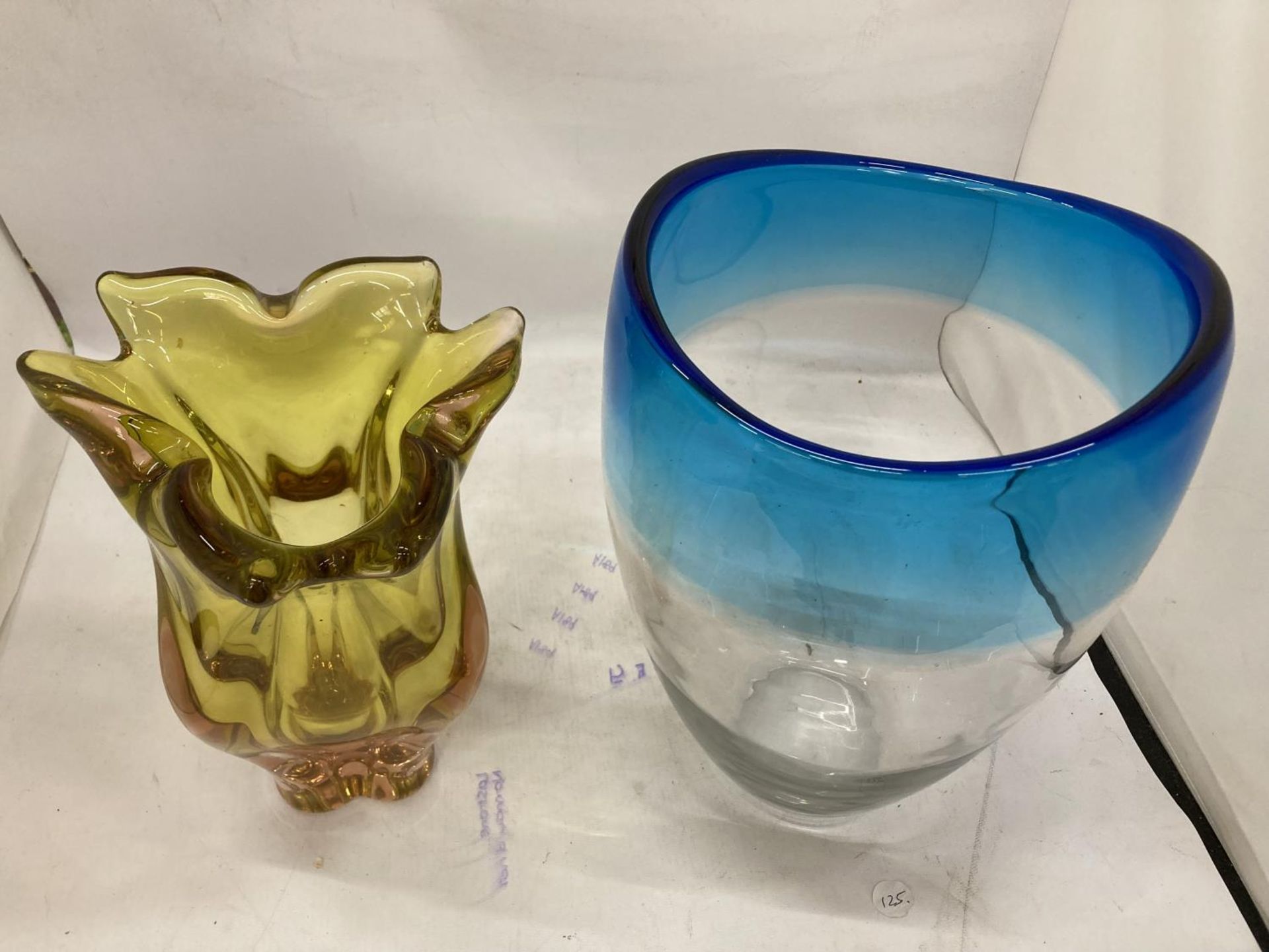TWO HEAVY STUDIO ART GLASS COLOURED VASES - Image 2 of 4