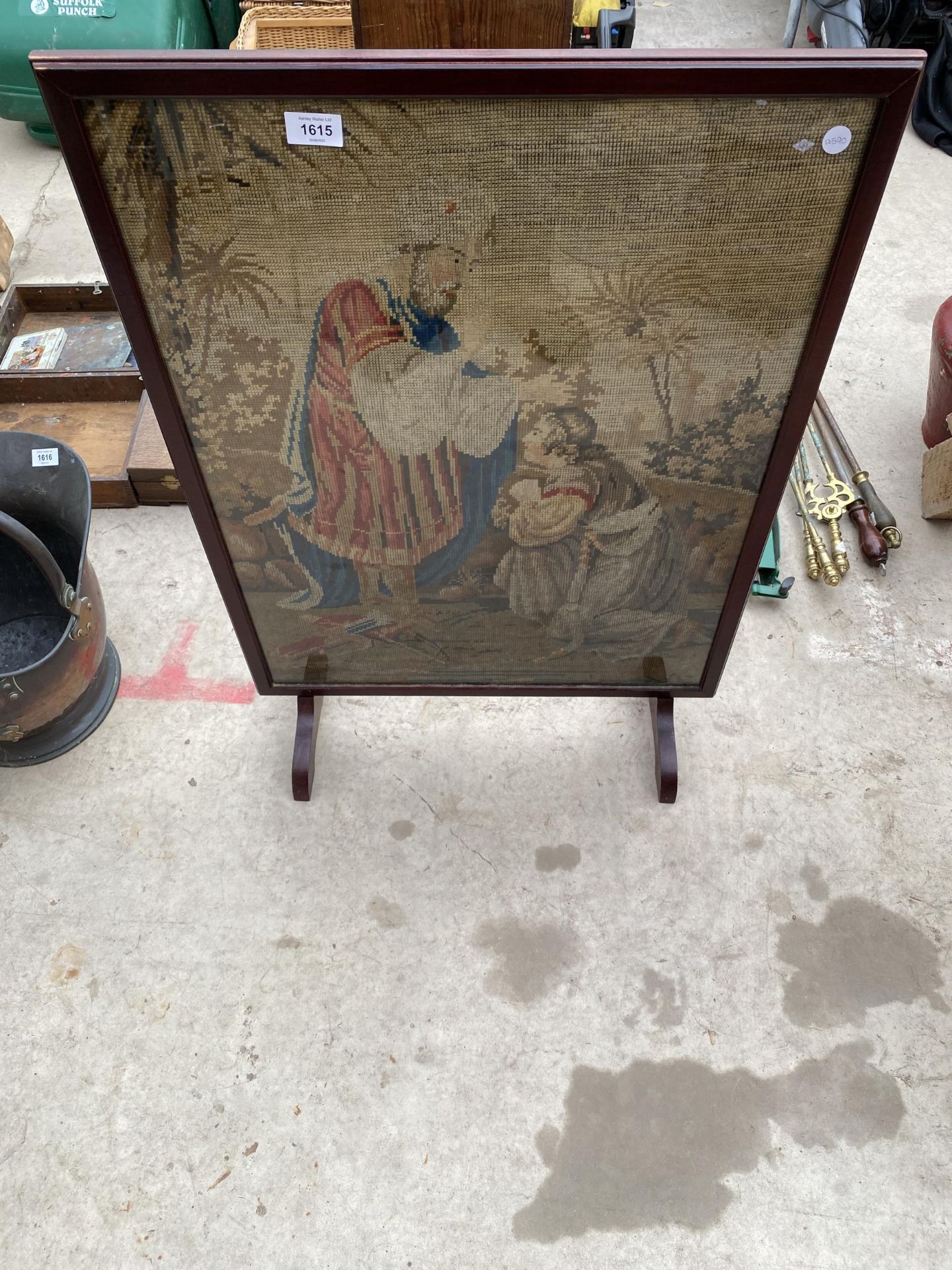 A FRAMED TAPESTRY FIRE SCREEN