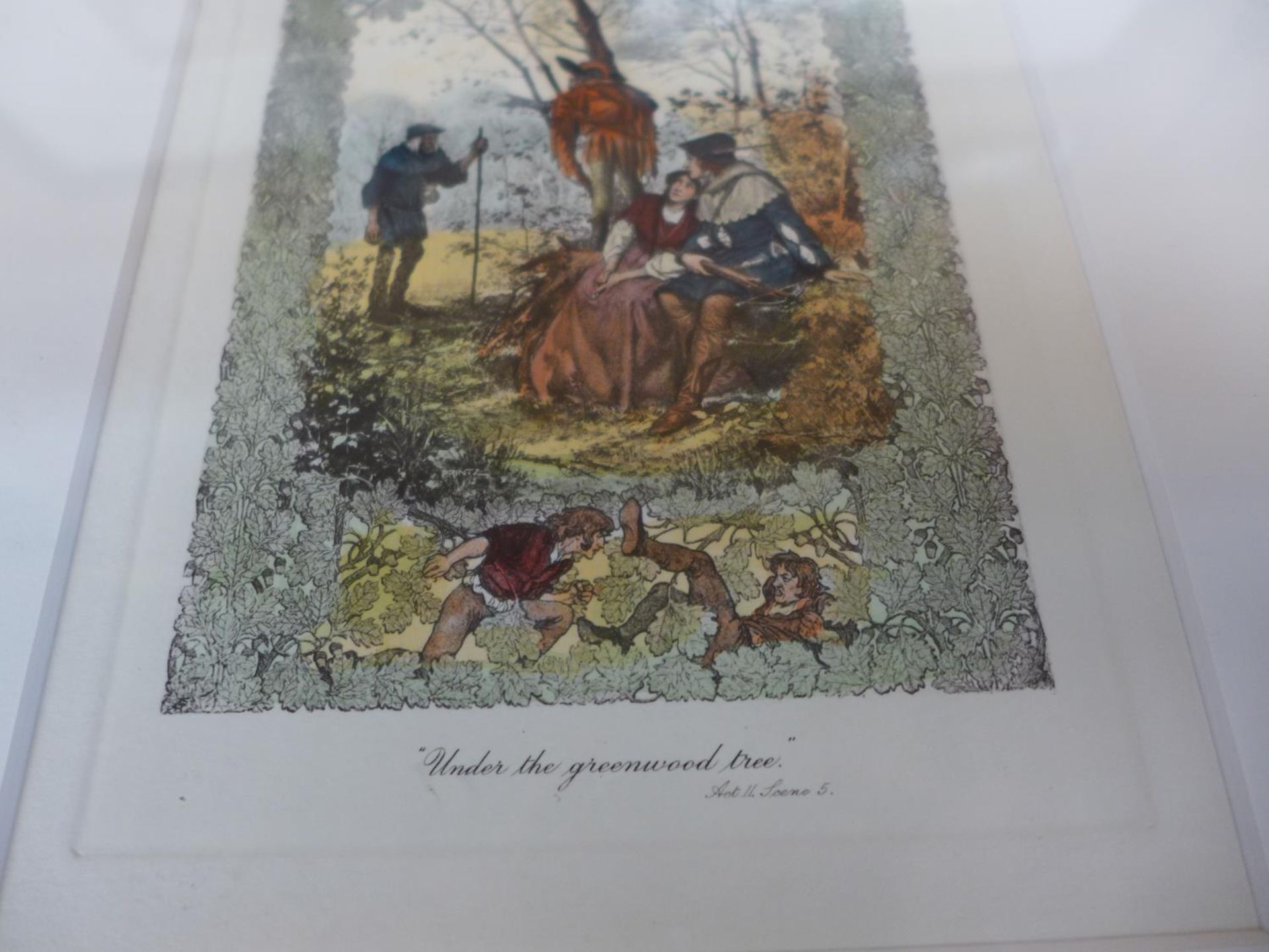 A SET OF SEVEN HAND COLOURED GRAVURE ETCHINGS OF WILLIAM SHAKESPEARES PLAYS, TO INCLUDE HAMLET, - Image 3 of 5