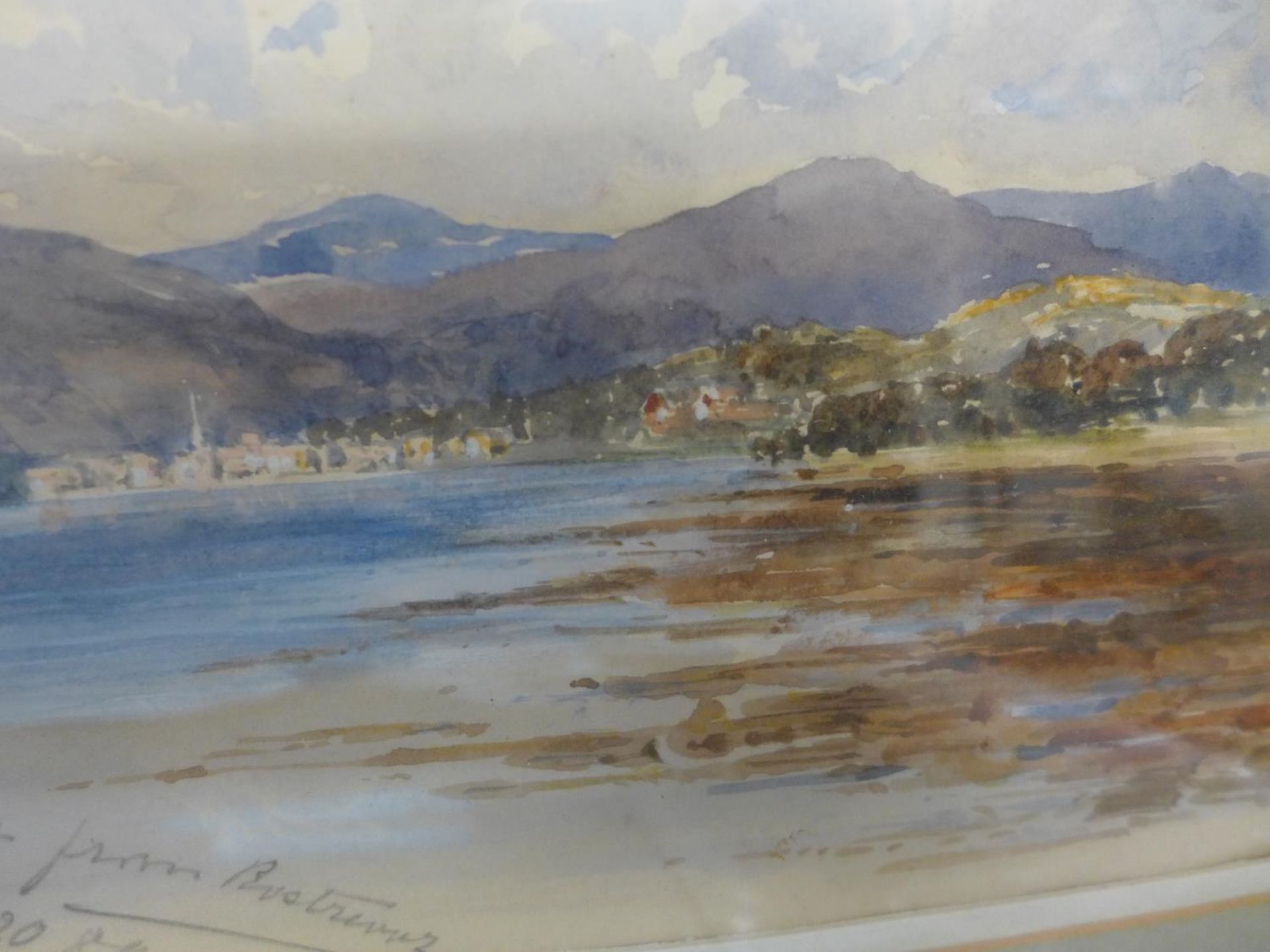 A. MOORE-GARRETT (BRITISH 20TH CENTURY) 'WARRENPOINT FROM ROSTREVOR' WATERCOLOUR, INSCRIBED DATED 89 - Image 3 of 5