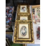 THREE EDWARDIAN POSTCARD PORTRAITS IN GILT FRAMES