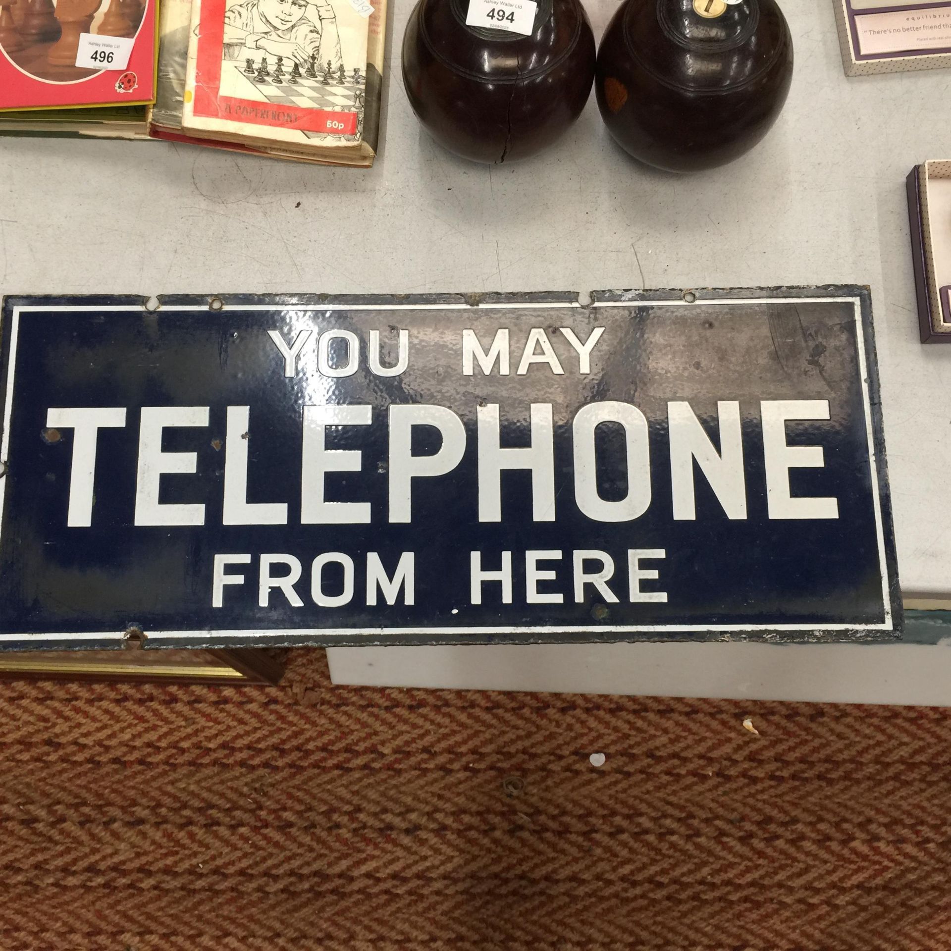 A DOUBLE SIDED ENAMEL TELEPHONE SIGN, 56 X 23CM - Image 2 of 2