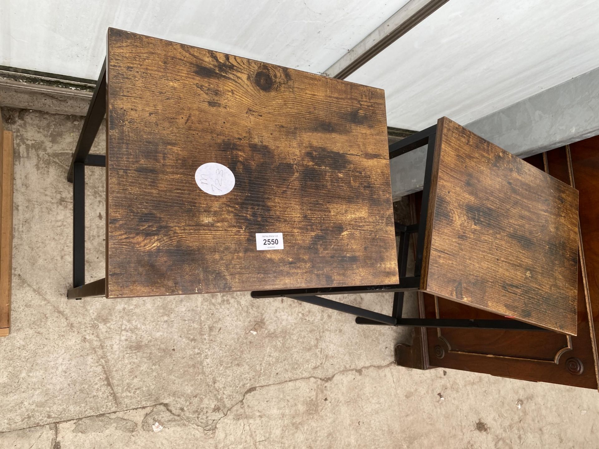 A PAIR OF GUANGZHOU LONGHE WOOD CO LAMP TABLES ON METAL FRAMES - Image 2 of 2