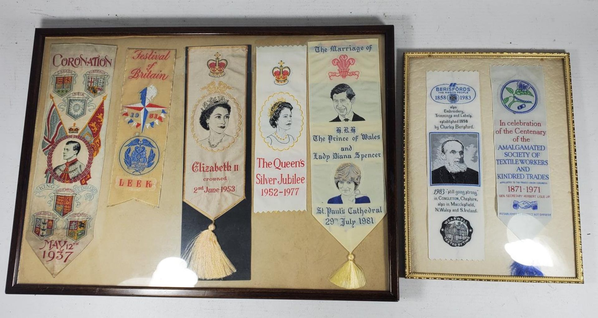 SEVEN SILK BOOKMARKS TO INCLUDE KING EDWARD VIII CORONATION 1937, FESTIVAL OF BRITAIN 1951, LEEK,