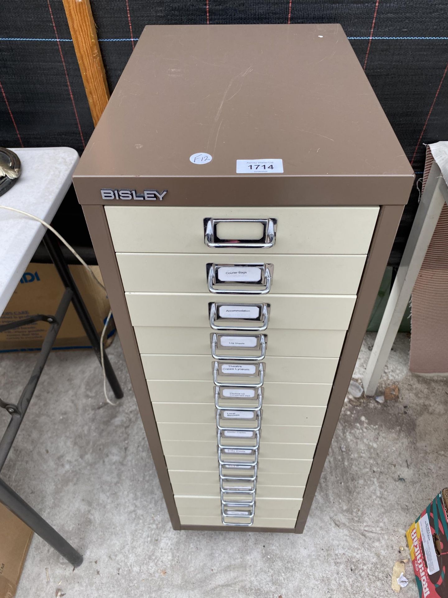 A FIFTEEN DRAWER MINIATURE METAL BISLEY FILING CABINET