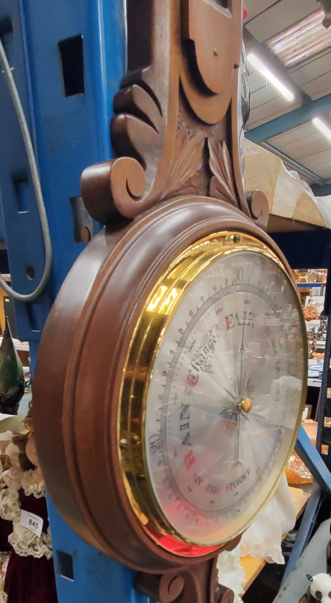 A VINTAGE MAHOGANY CASED BAROMETER AND THERMOMETER - Image 2 of 2