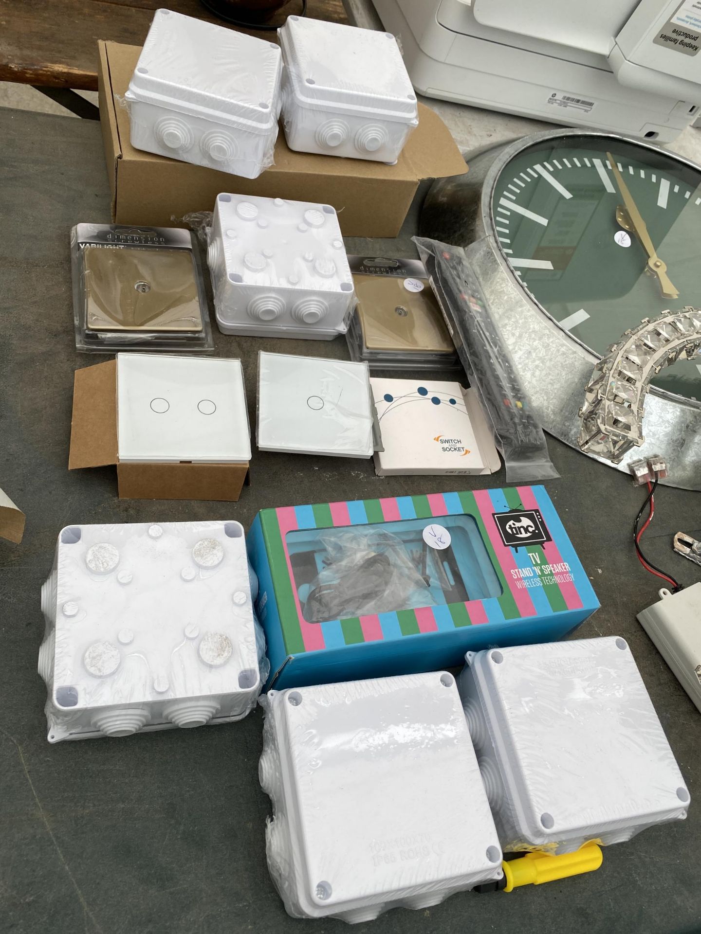 A LIGHT FITTING, A WALL CLOCK AND AN ASSORTMENT OF ELECTRIC JUNCTION BOXES ETC - Image 2 of 4