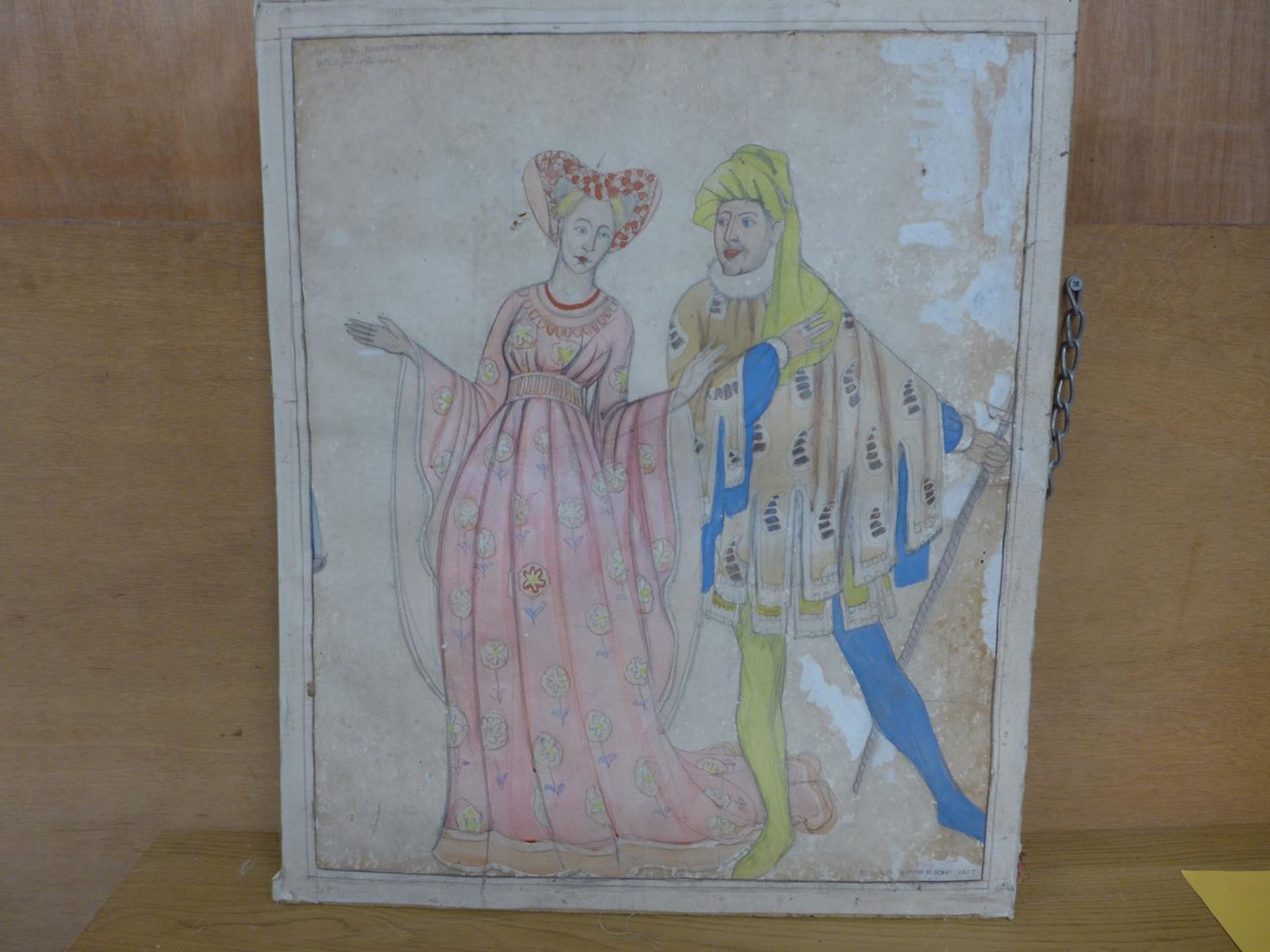 PHYLLIS EMMERSON (BRITISH 20TH CENTURY) TWO MEDIEVAL FIGURES, WATERCOLOUR, SIGNED AND DATED 1927,