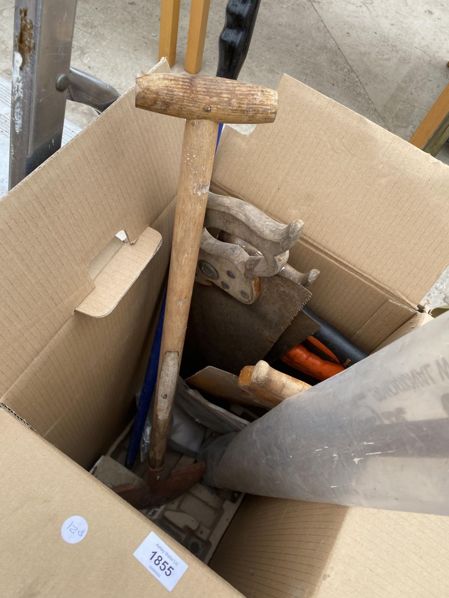 AN ASSORTMENT OF TOOLS TO INCLUDE A SMALL STEP LADDER, FORKS AND RAKES ETC - Image 2 of 3