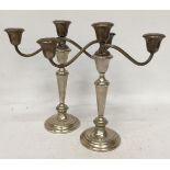 A PAIR OF GORHAM STERLING THREE BRANCH CANDLEABRA, (WEIGHTED & REINFORCED WITH OTHER METALS)