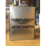 A SILVER COLOURED METAL ASTON MARTIN PETROL CAN WITH BRASS TOP