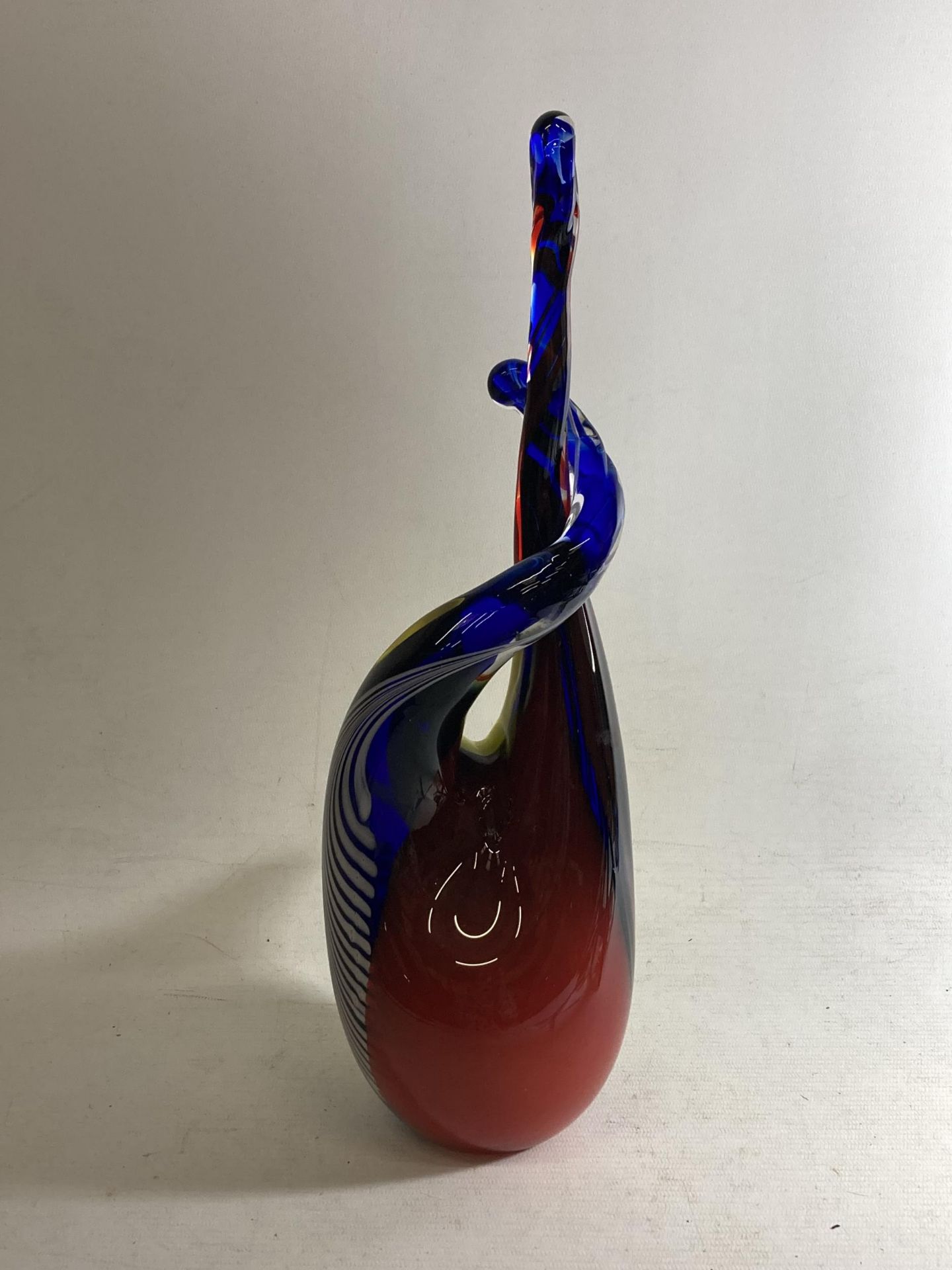 A MID CENTURY TRI COLOURED MURANO STYLE GLASS VASE