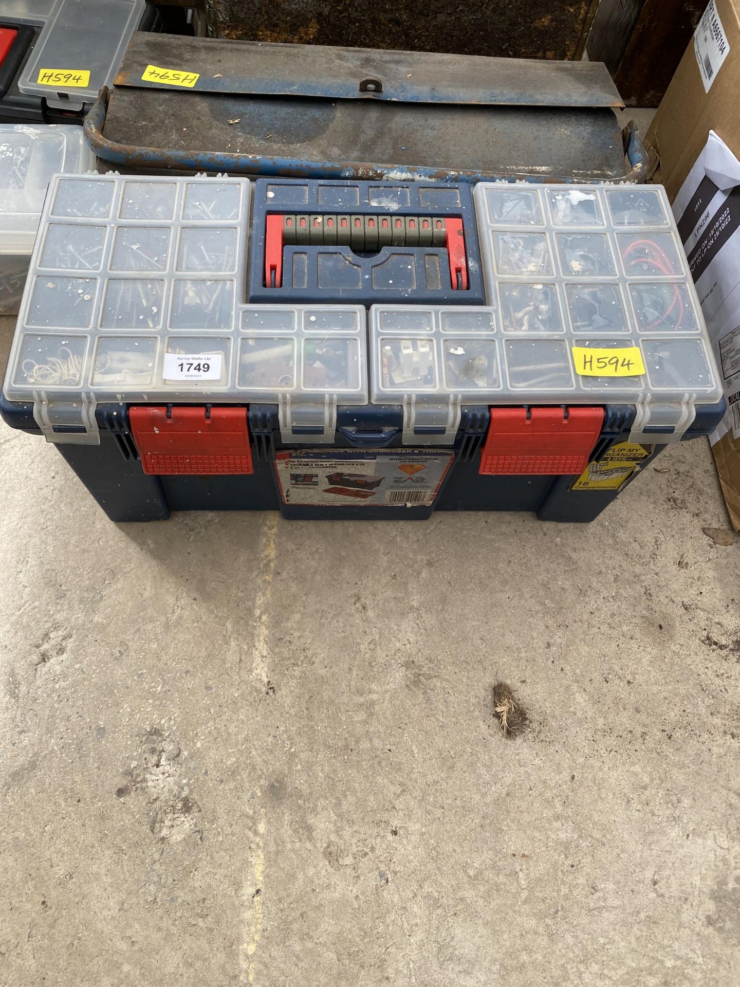 TWO PLASTIC TOOL BOXES CONTAINING AN ASSORTMENT OF TOOLS AND HARDWARE - Image 4 of 4