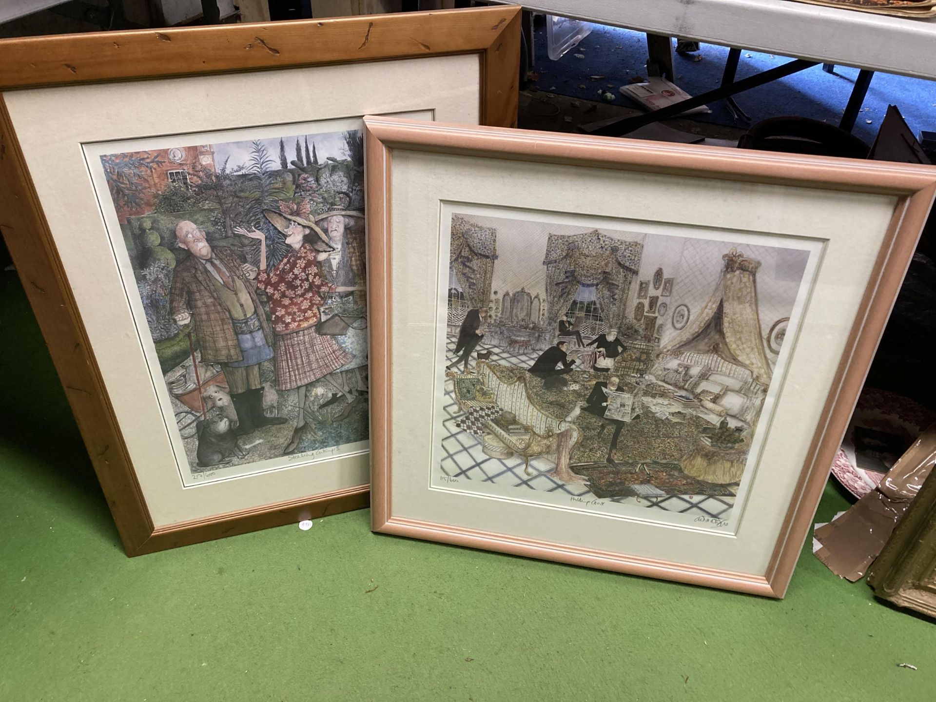 TWO FRAMED SUE MCCARTNEY SNAPE LIMITED EDITION PENCIL SIGNED PRINTS - 'STEALING CUTTINGS II' & '