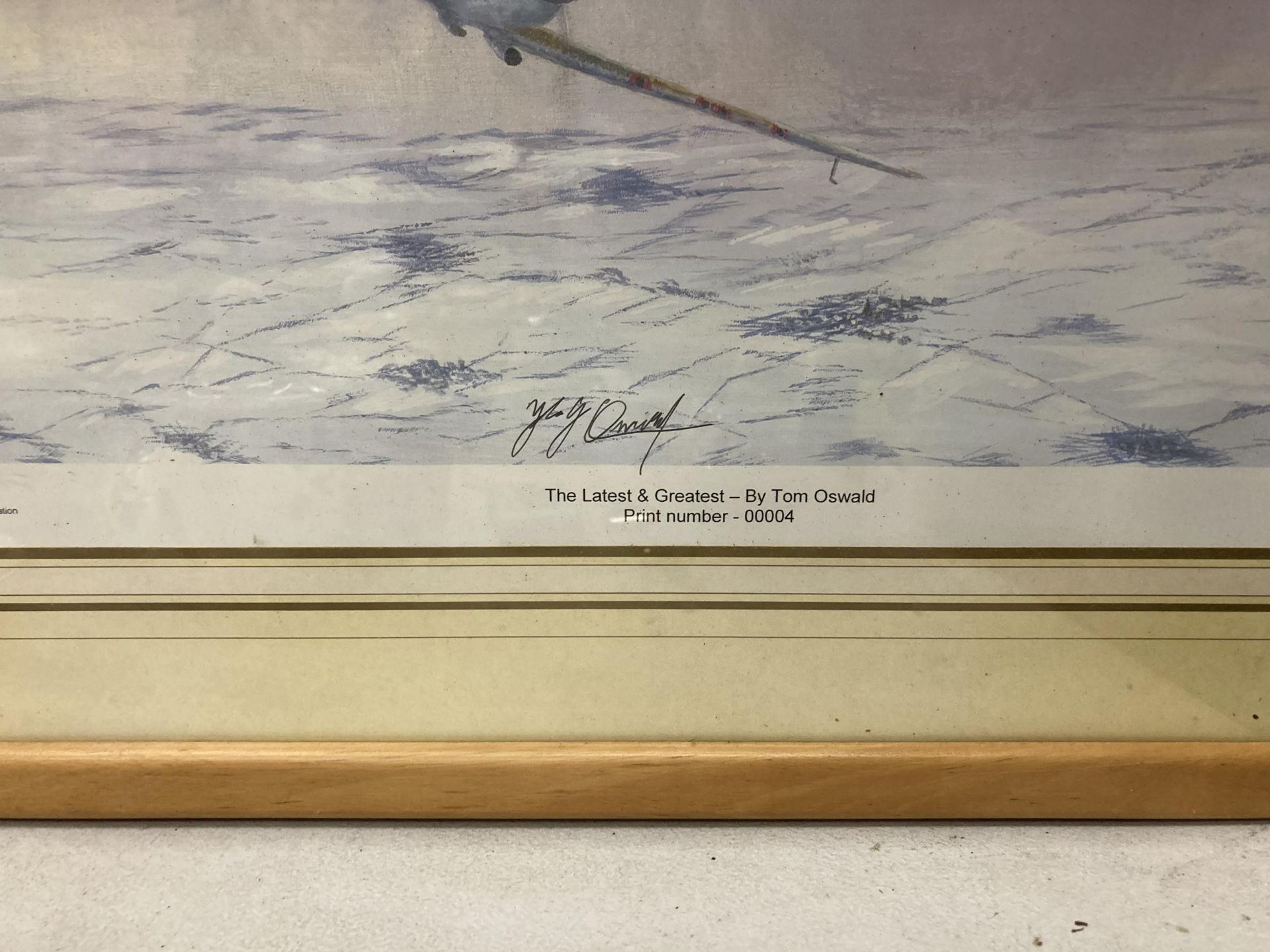 A FRAMED PENCIL SIGNED LIMITED EDITION PRINT OF A SPITFIRE - TITLED 'THE LATEST AND GREATEST' BY TOM - Image 2 of 2