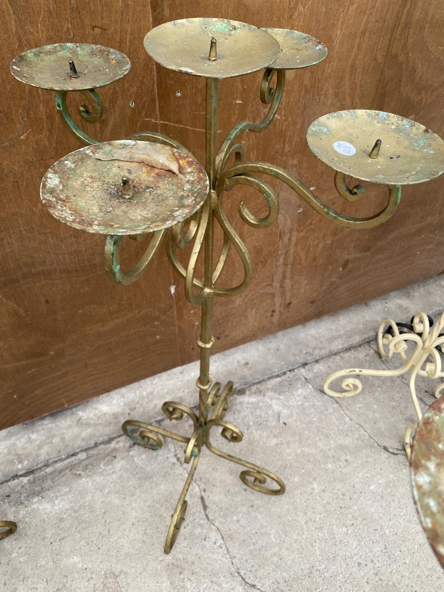 TWO WROUGHT IRON FOUR BRANCH CANDLE HOLDERS (H:89CM) - Image 2 of 2