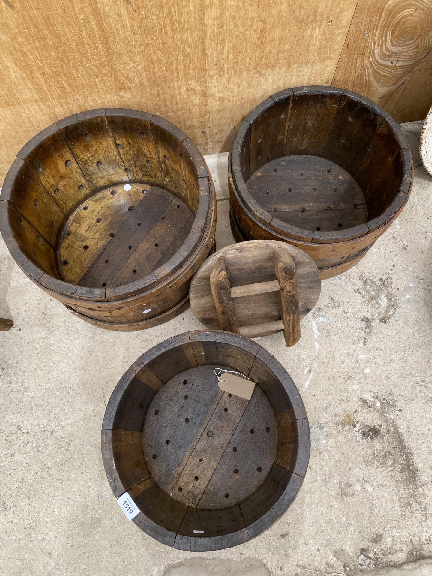 THREE VINTAGE WOODEN CHEESE VAT PRESSES - Image 4 of 4