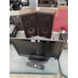 A LOGIK 22" TELEVISION, A PAIR OF WOODEN CASED FISHER SPEAKERS AND A CHINON 6000 AUTO SLIDE