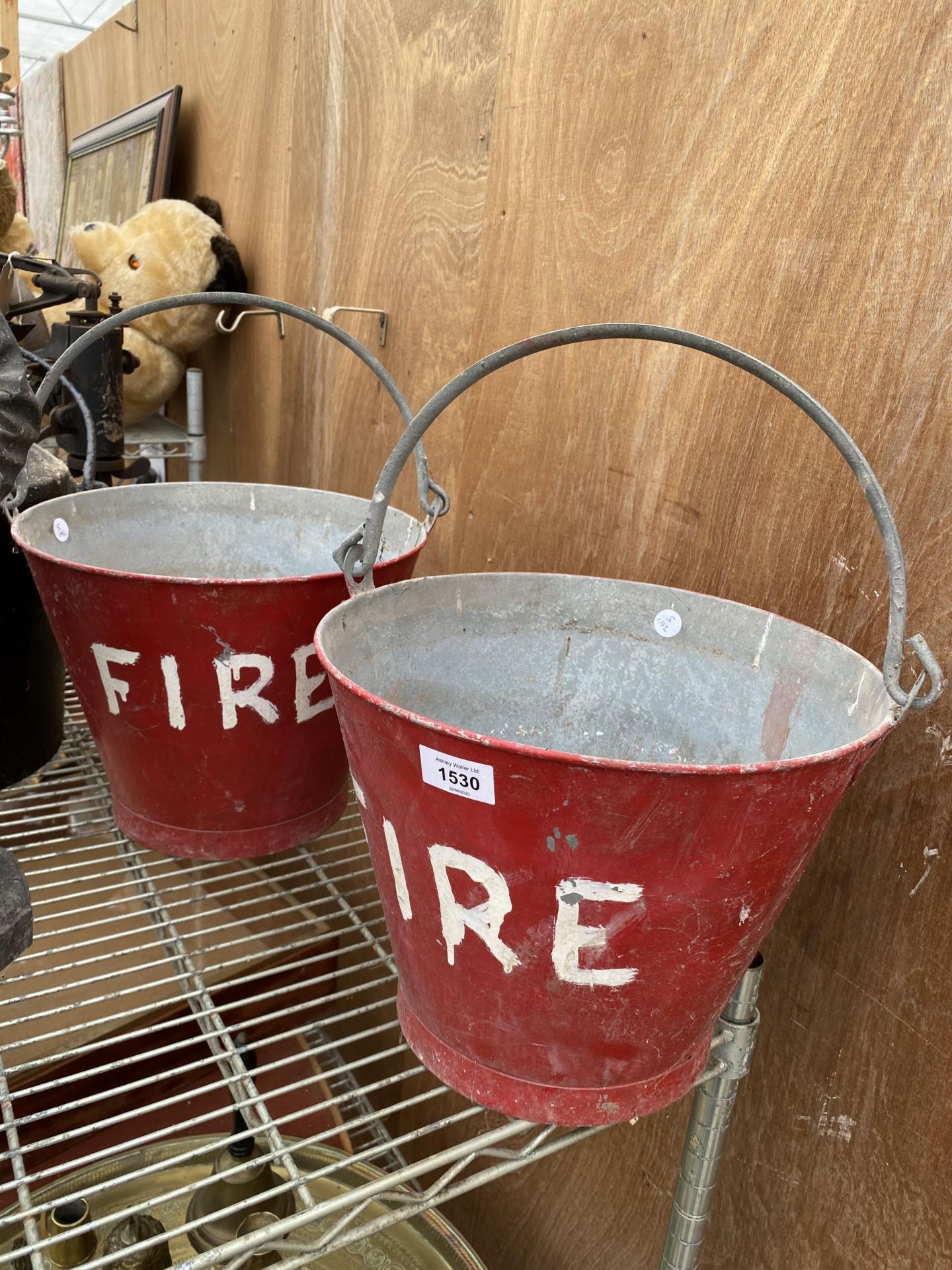 A PAIR OF RED PAINTED FIRE BUCKETS - Image 3 of 3