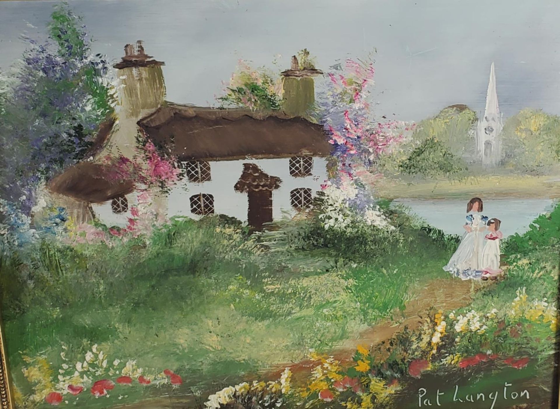 TWO PAT LANGTON SIGNED OILS ON BOARD OF COTTAGE SCENES, ONE WITH A BRIDE AND BRIDESMAID, THE OTHER A - Image 3 of 5