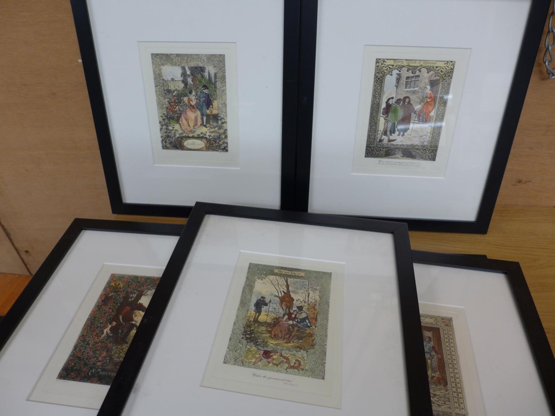 A SET OF SEVEN HAND COLOURED GRAVURE ETCHINGS OF WILLIAM SHAKESPEARES PLAYS, TO INCLUDE HAMLET, - Image 2 of 5