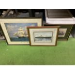 A GROUP OF THREE FRAMED NAUTICAL SCENE PRINTS, R.M.S ANDES, CUTTY SARK AND OTHER