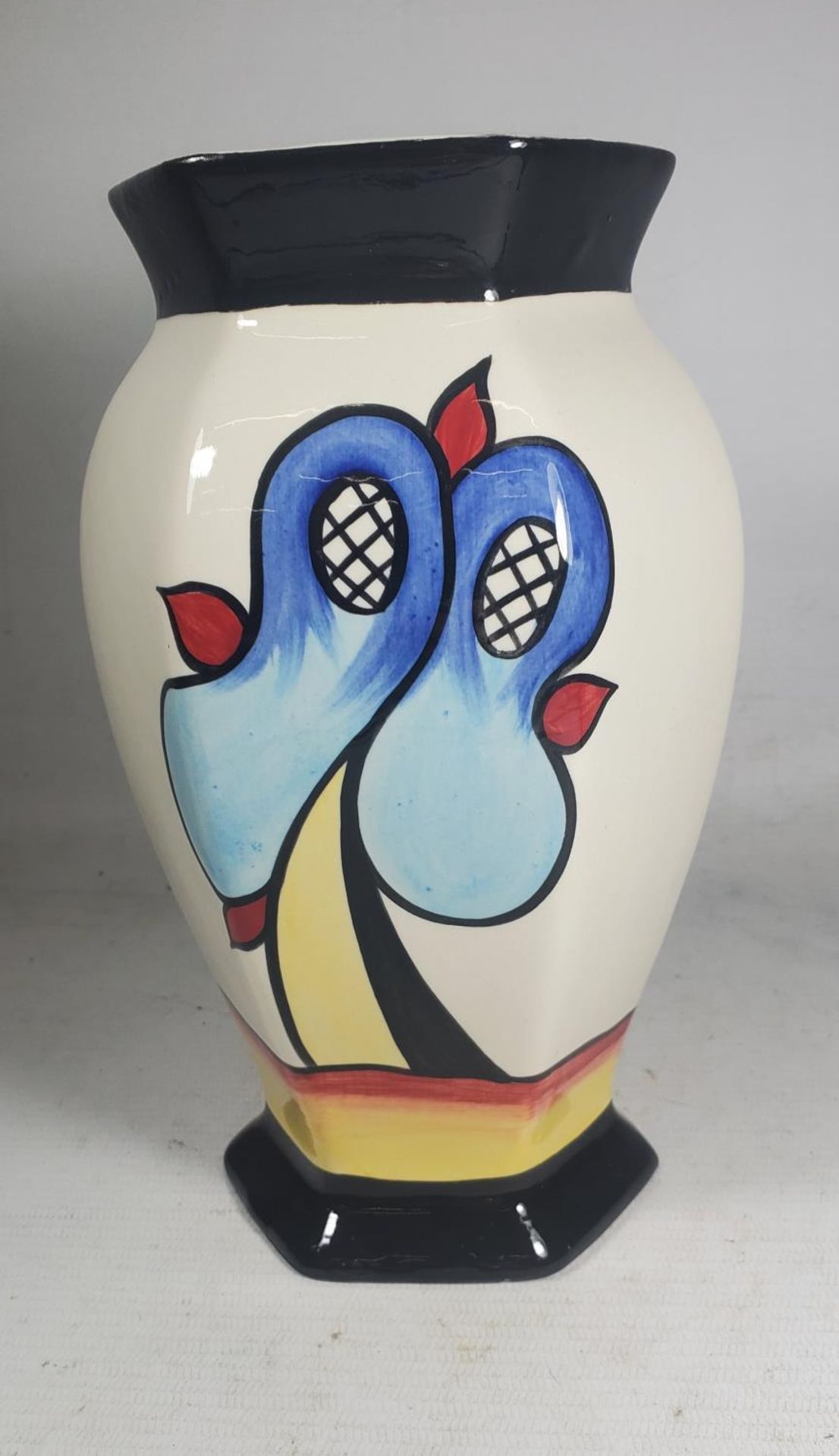 A LORNA BAILEY HAND PAINTED AND SIGNED HEXAGON VASE LAKESIDE