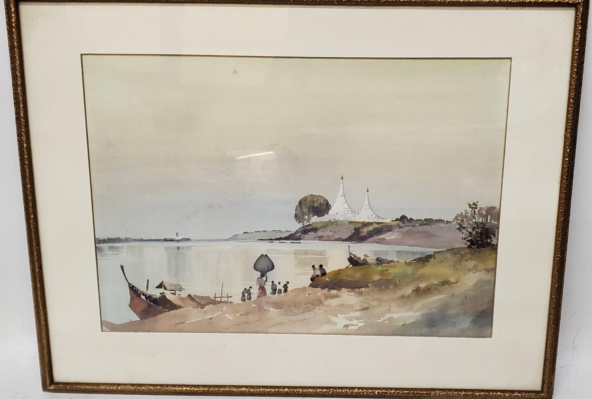 PAIR OF LATE 19TH/EARLY 20TH CENTURY WATERCOLOURS OF TEMPLES BY A LAKE, 27CM X 38CM, FRAMED AND - Image 2 of 3