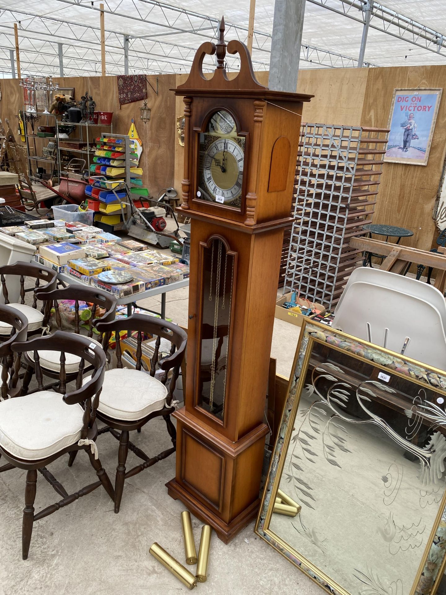 A MODERN TEMPUS FUGIT THREE WEIGHT LONGCASE CLOCK WITH GLASS DOOR