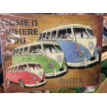 A VW TIN SIGN (HOME IS WHERE YOU PARK IT) 40CM X 30CM