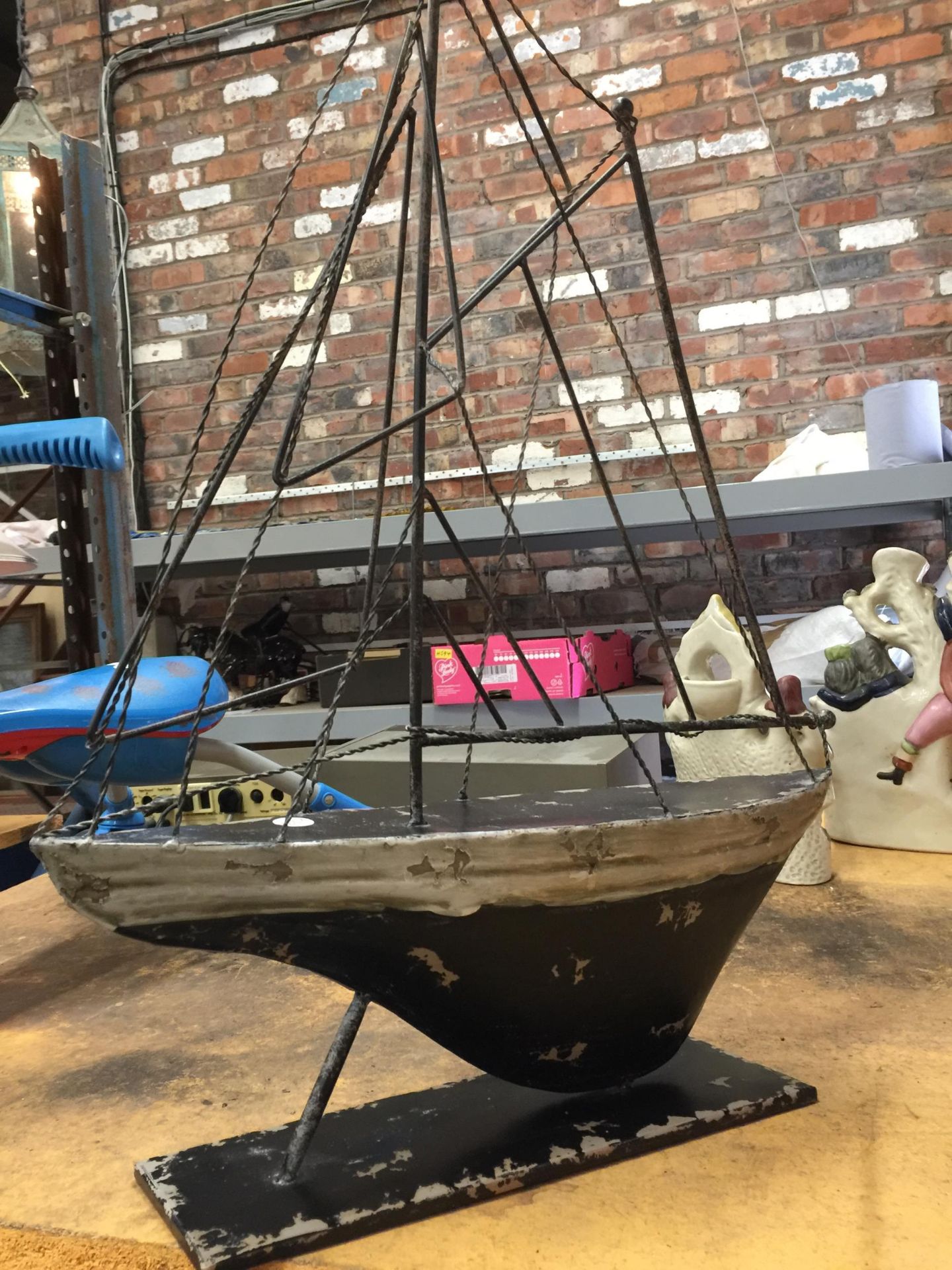 A VINTAGE STYLE METAL MODEL OF A YACHT WIDTH 46CM, HEIGHT 63CM - Image 2 of 2