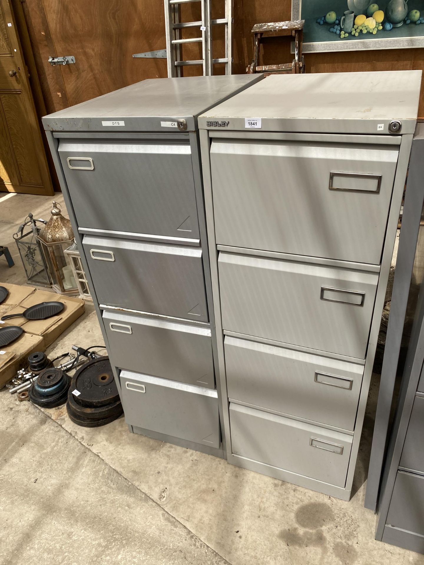 TWO FOUR DRAWER METAL FILING CABINETS TO INCLUDE A BISLEY