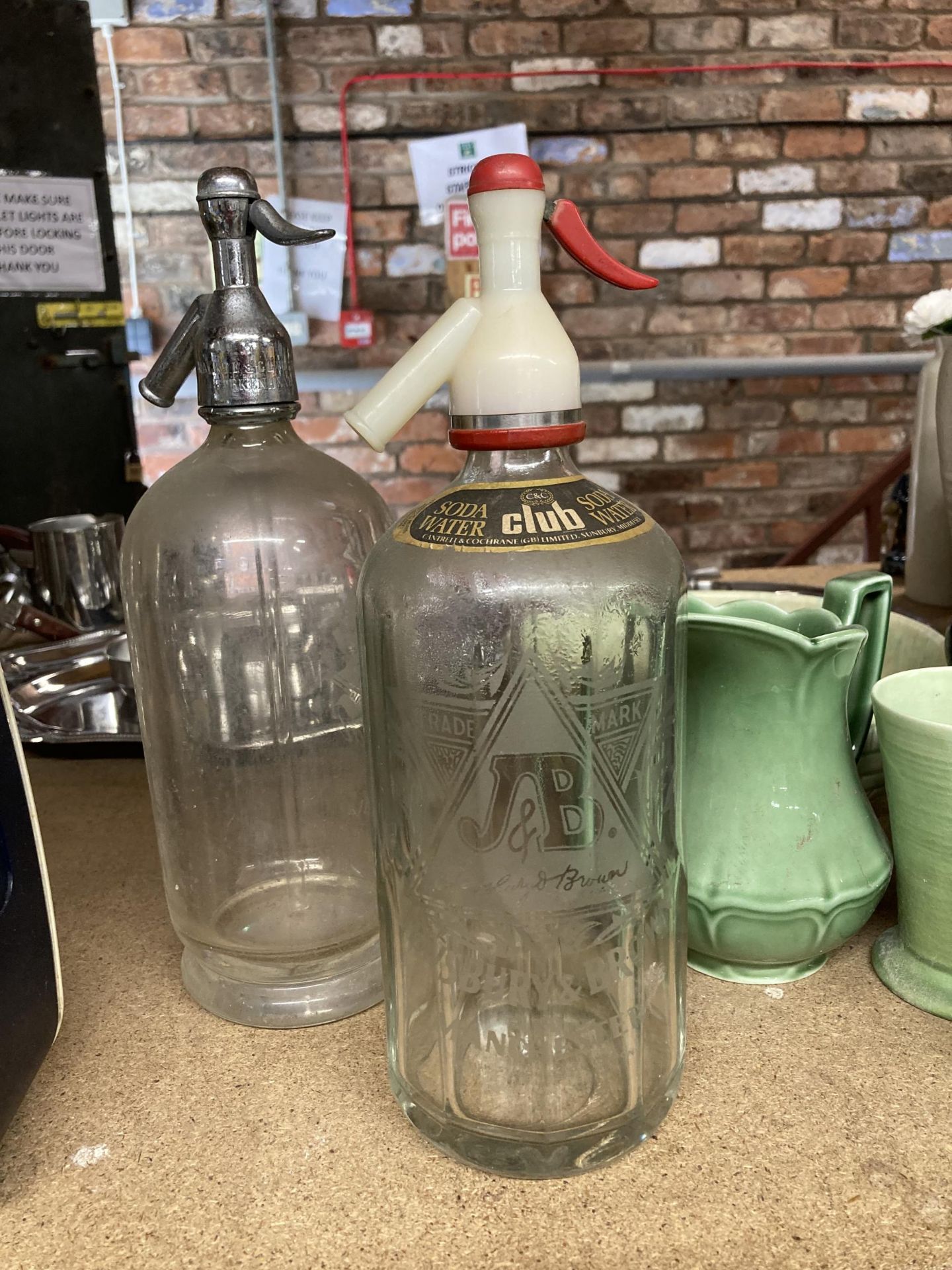 TWO VINTAGE SODA WATER GLASS SIPHONS