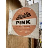 A BELIEVED ORIGINAL DOUBLE SIDED METAL 'ALADDIN PINK' PARAFIN SIGN