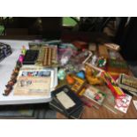 A MIXED LOT OF VINTAGE TOYS AND GAMES, ALPHABET GAME, MARBLES ETC