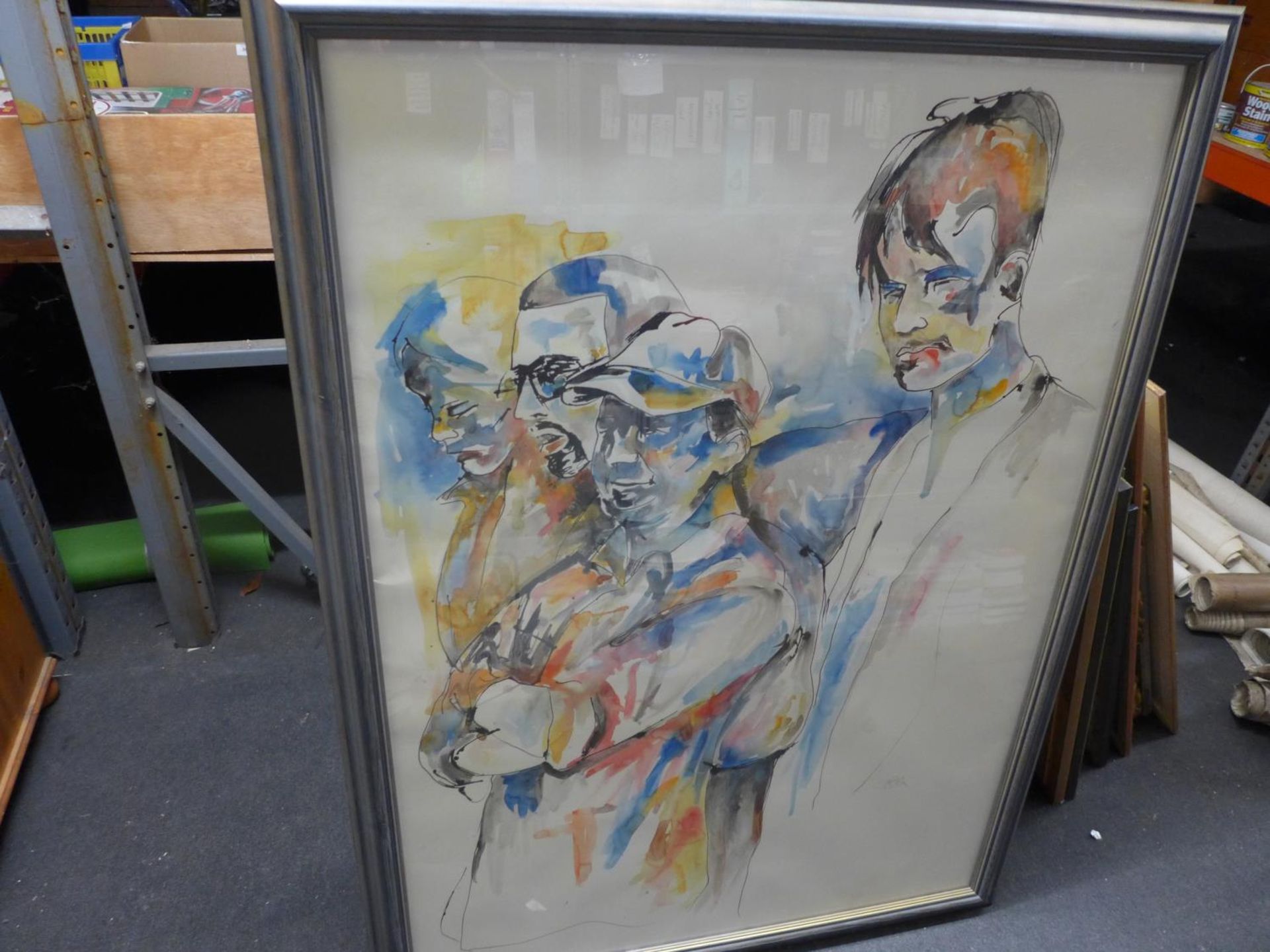 R.N. (LATE 20TH/EARLY 21ST CENTURY) FOUR MALE FIGURES WATERCOLOUR HIGHLIGHTED IN INK, BEARS